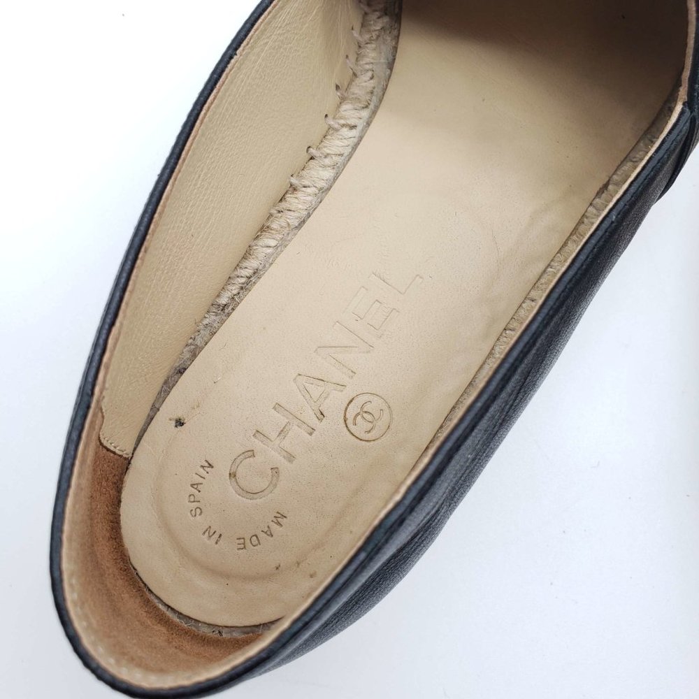 100% Authentic Chanel CC Lambskin Black Espadrille Shoes - Picture 10 of 13